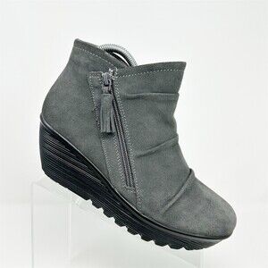 Skechers Parallel Womens Gray Wedge Ankle Booties Side Zip Tassel Size 9